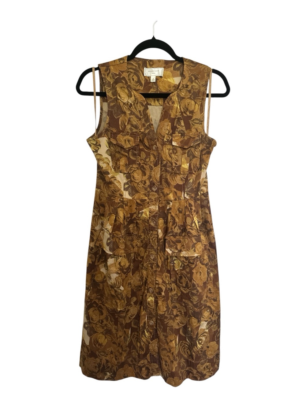 Moulinette Soeurs Brown & Tan Floral Sleeveless Dress Size 6